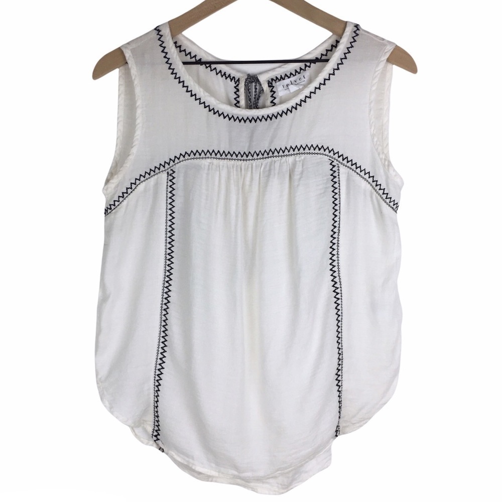 VELVET Graham & Spencer Top Peasant Tassel Sleeveless Boho Embroidered Size XS